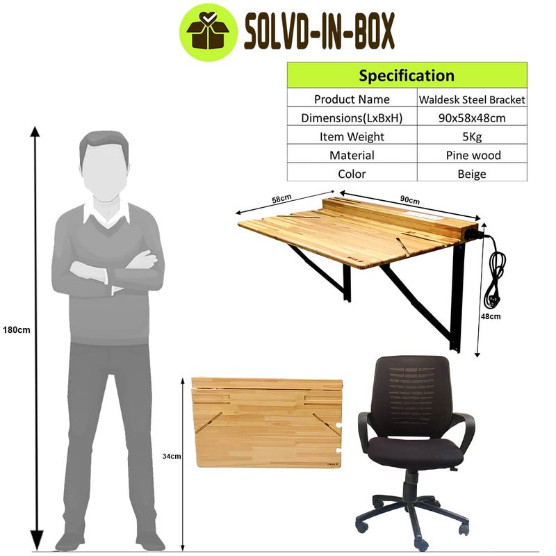 SOLVD-IN-BOX SOLVDINBOX Foldable Wall Mount Table Steel Bracket Table Study Table Office Laptop Table StandFolding Wall Mounted Shelf Office Tables for Work from Home Work Laptop Table for Home Office Large - Image 2