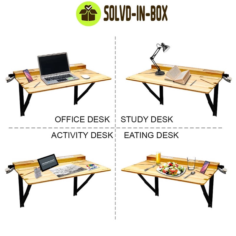 SOLVD-IN-BOX SOLVDINBOX Foldable Wall Mount Table Steel Bracket Table Study Table Office Laptop Table StandFolding Wall Mounted Shelf Office Tables for Work from Home Work Laptop Table for Home Office Large - Image 4