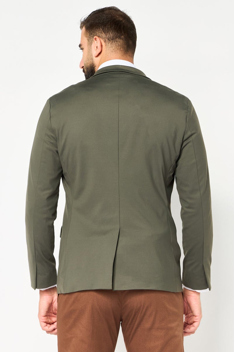 SELECTED Men Regular Fit Solid Semi Formal Blazer, Dark Olive - Image 3