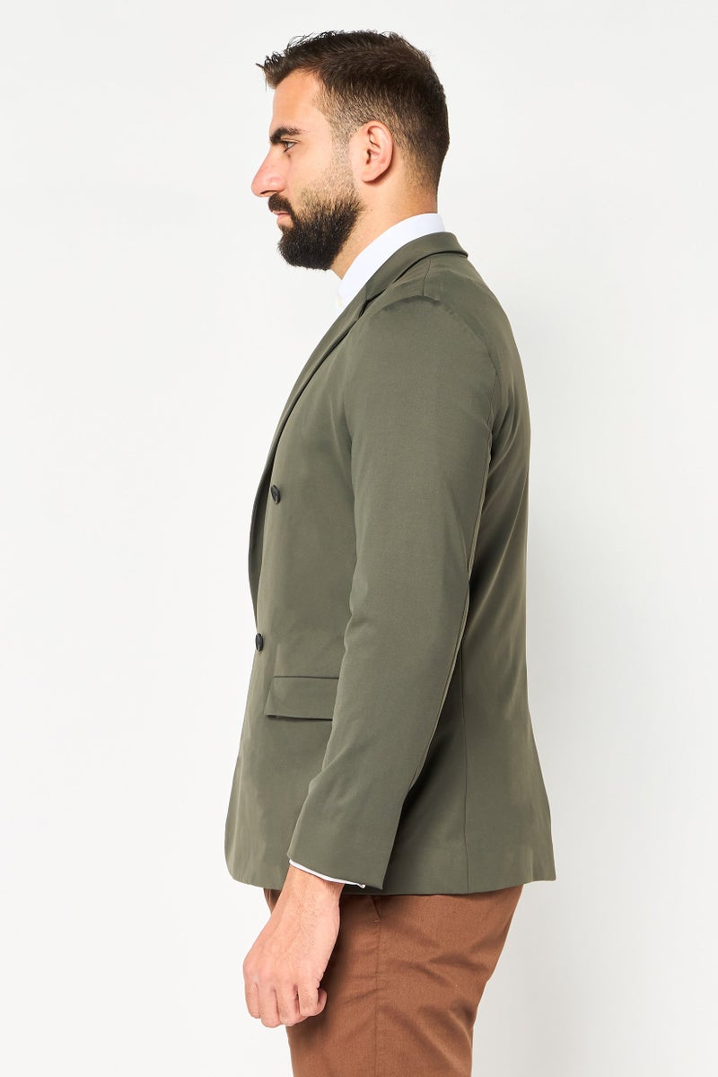 SELECTED Men Regular Fit Solid Semi Formal Blazer, Dark Olive - Image 4