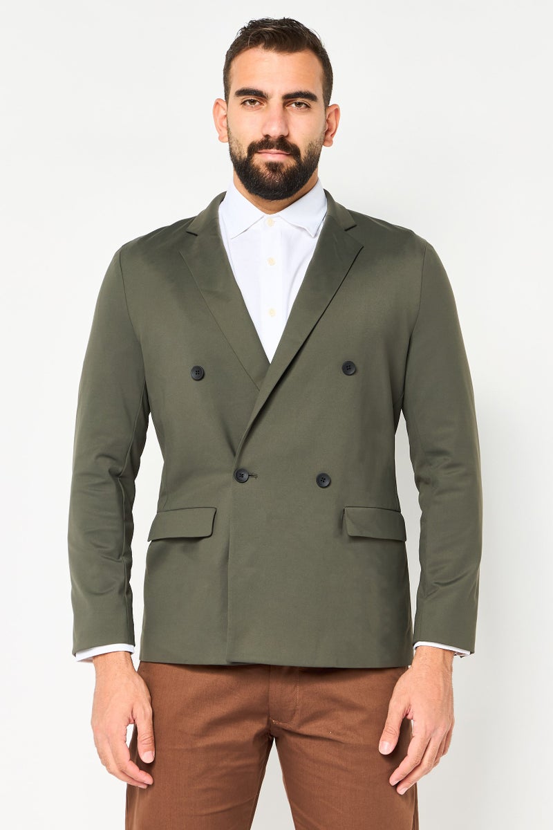SELECTED Men Regular Fit Solid Semi Formal Blazer, Dark Olive - Image 1
