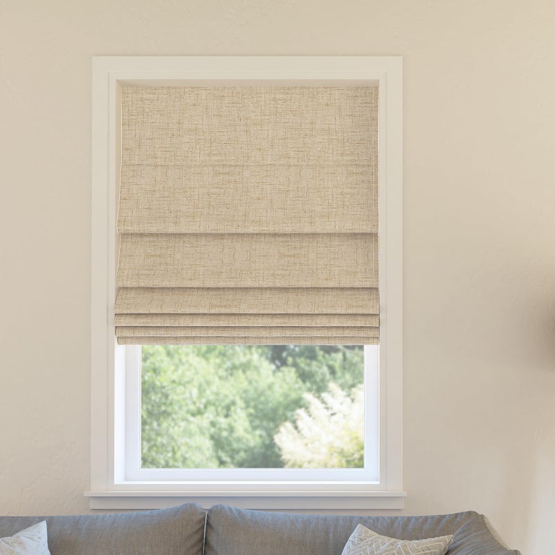 Sun Zero Seraphina Textured 100% Total Blackout Cordless Roman Shade, Taupe, 35" W x 64" H - Image 1