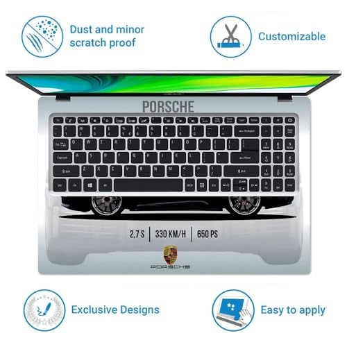 TechFit Full Body Laptop Skin Upto 15.6 inch Sticker Compatible for Dell/HP/Lenovo/Acer/Asus All Laptop Size Upto 14 to 15.6 Inch - Porsche 911 Black Specs Design - Image 4