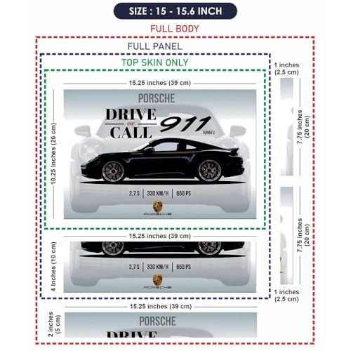 TechFit Full Body Laptop Skin Upto 15.6 inch Sticker Compatible for Dell/HP/Lenovo/Acer/Asus All Laptop Size Upto 14 to 15.6 Inch - Porsche 911 Black Specs Design - Image 5
