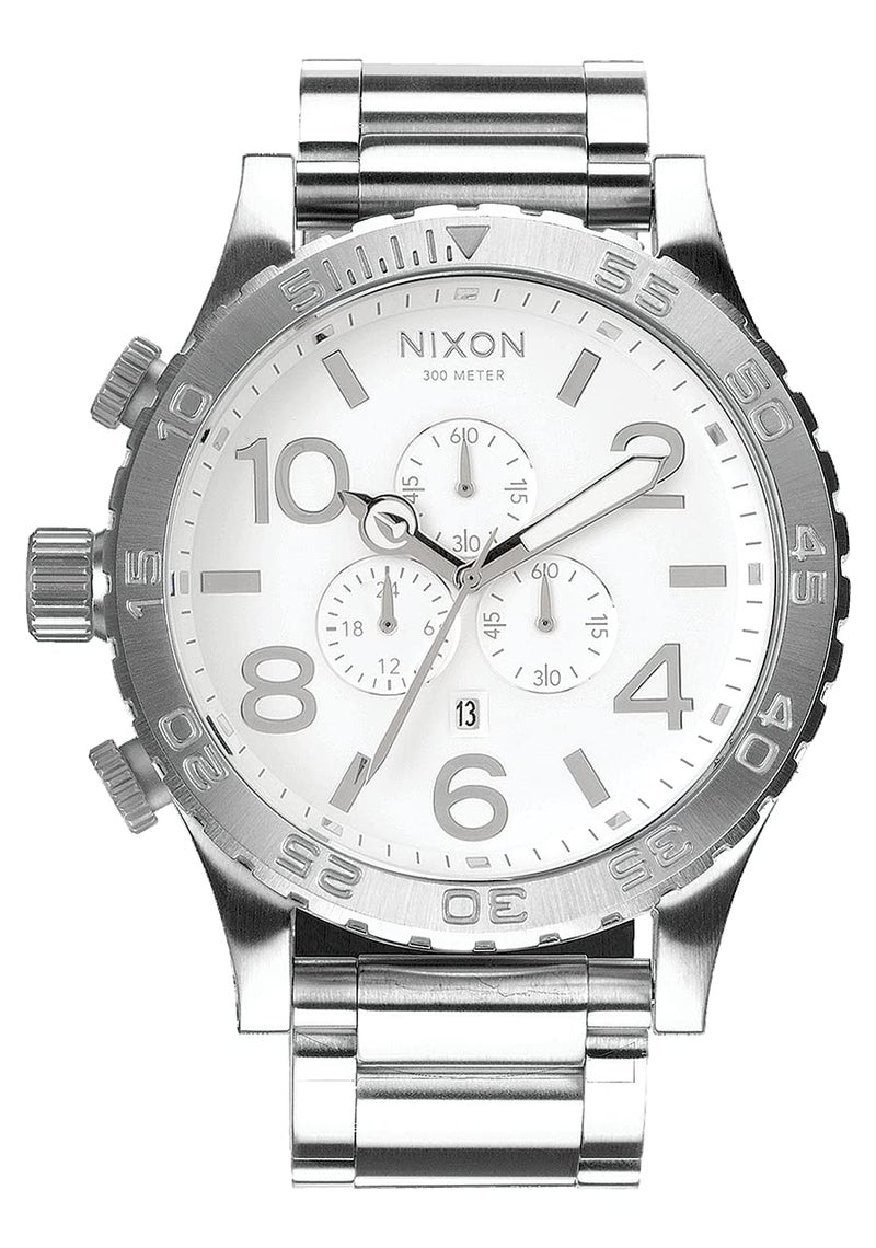 Nixon 51-30 Chrono. 100m Water Resistant Men’s Watch (XL 51mm White Watch Face/ 25mm High Polish Silver Stainless Steel Band) - Image 1