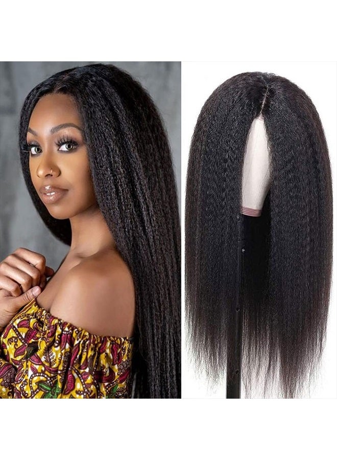 Veravicky Kinky Straight Lace Front Wigs Human Hair for Black Women, 20 inch 13x4 Yaki Straight Lace Frontal Wigs Pre Plucked Hairline with Baby Hair 180% Density Virgin Human Hair Glueless Lace Wig - Image 1