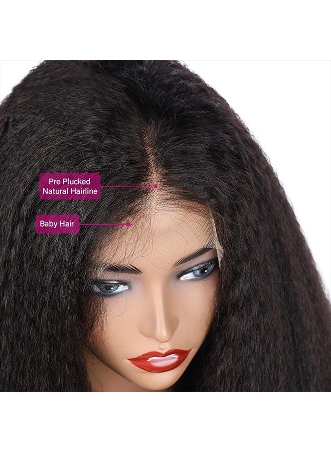 Veravicky Kinky Straight Lace Front Wigs Human Hair for Black Women, 20 inch 13x4 Yaki Straight Lace Frontal Wigs Pre Plucked Hairline with Baby Hair 180% Density Virgin Human Hair Glueless Lace Wig - Image 4