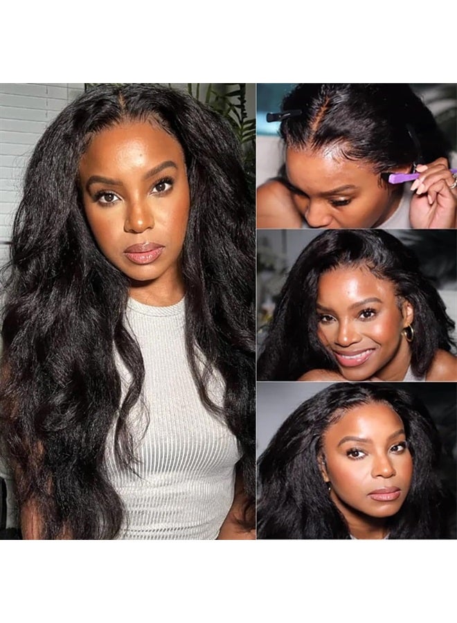 Veravicky Kinky Straight Lace Front Wigs Human Hair for Black Women, 20 inch 13x4 Yaki Straight Lace Frontal Wigs Pre Plucked Hairline with Baby Hair 180% Density Virgin Human Hair Glueless Lace Wig - Image 3