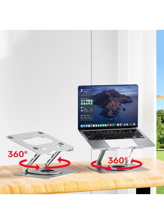 UNITEK حامل لابتوب قابل للتعديل من يونيتيك مع قاعدة دوارة 360°، تصميم مريح قابل للطي من سبائك الألمنيوم - فضي - Image 5