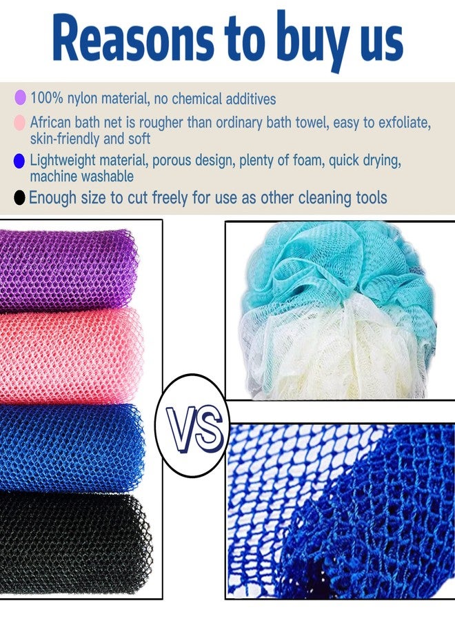 SPMKTBOZAI African Exfoliating Net, 4 Pieces African Net Sponge, Nylon African Bath Sponge Net, African Net Long Net Bath Sponge Shower Body Scrubber - Image 3