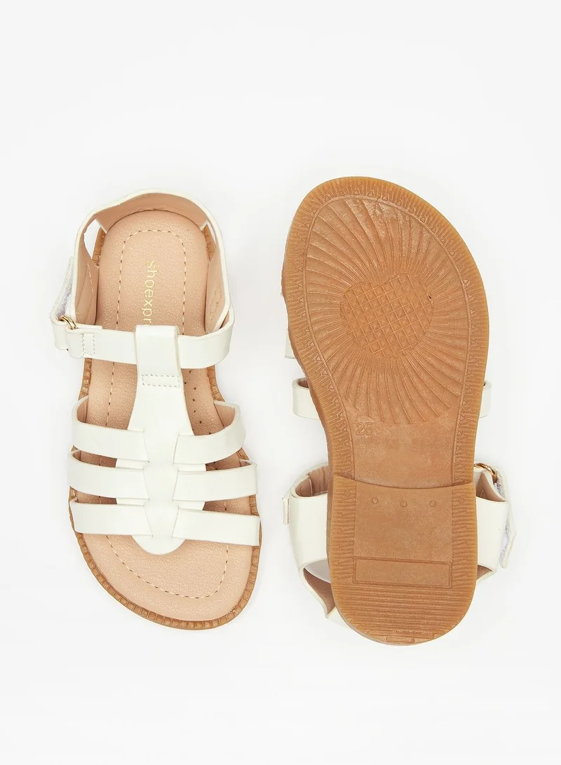 shoexpress Solid Open Toe Sandals with Hook and Loop Closure White