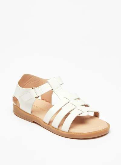 shoexpress Solid Open Toe Sandals with Hook and Loop Closure White