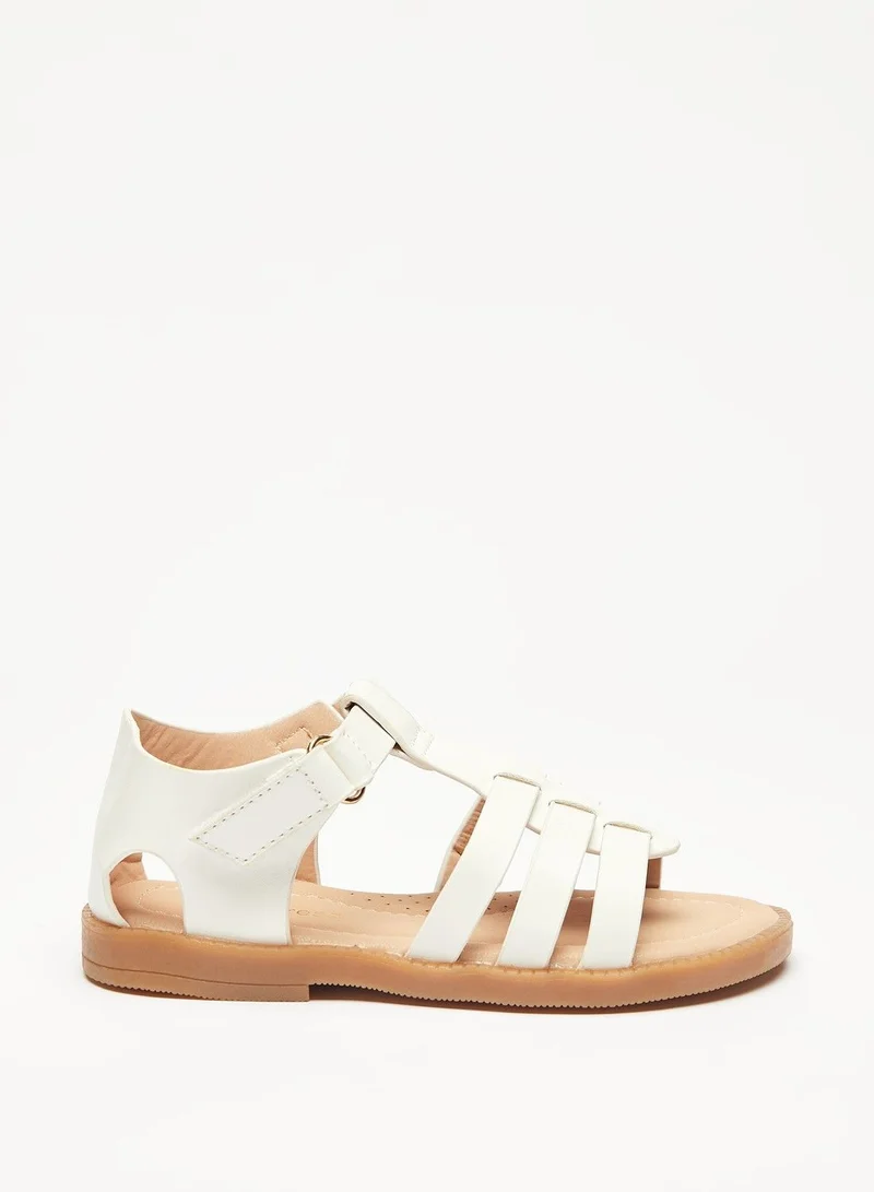 shoexpress Solid Open Toe Sandals with Hook and Loop Closure White