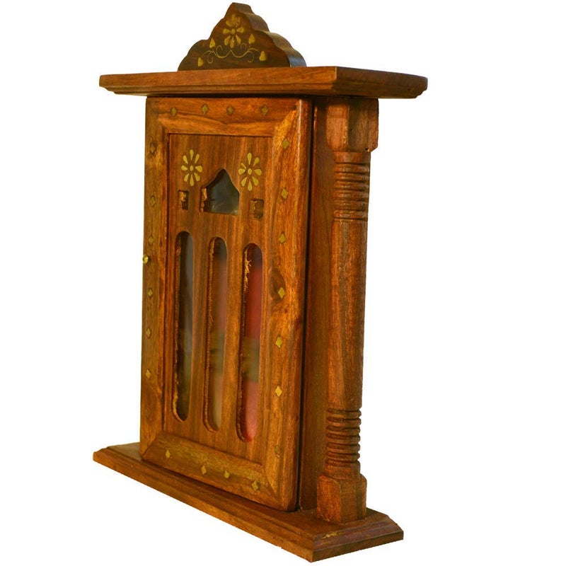 santarms santarms Handmade Wooden Door Cabinet Key Holder Box 28x22x7 cmWall Hanging Decorative KeyHangerSafe Key Holdergrahpravesham Itemgrah pravesh GiftBrown Colour  - Image 3