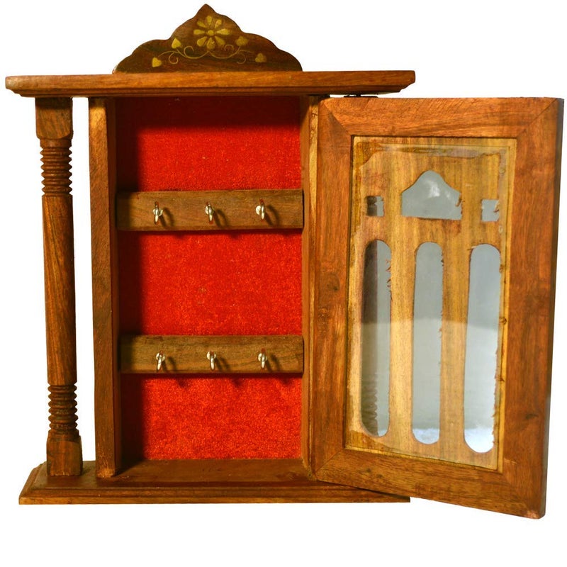 santarms santarms Handmade Wooden Door Cabinet Key Holder Box 28x22x7 cmWall Hanging Decorative KeyHangerSafe Key Holdergrahpravesham Itemgrah pravesh GiftBrown Colour  - Image 2