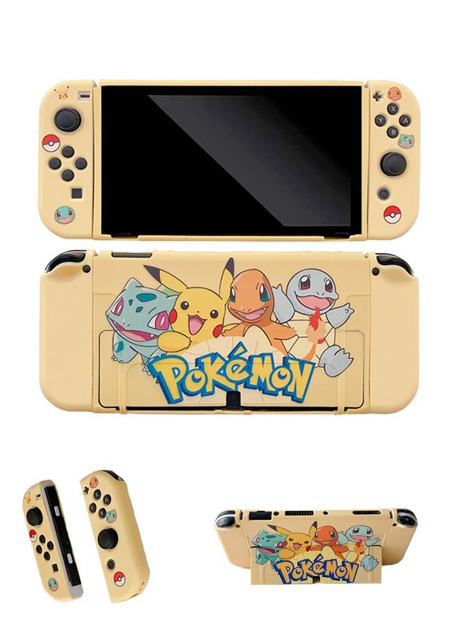 بوكيمون حافظات Switch OLED TPU، حافظات TPU ناعمة، غلاف Switch بتصميم شخصية كرتونية لطيفة (أصفر) - Image 1