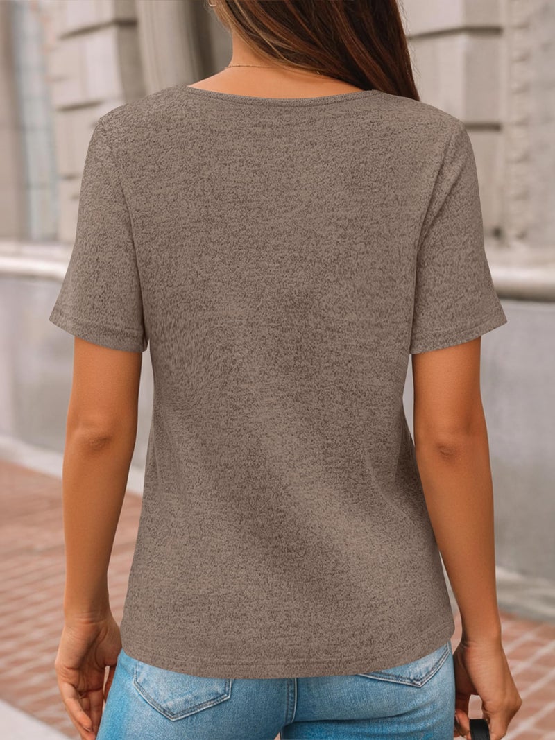 AUTOMET Womens Short Sleeve Tunic Tops Summer Spring Outfits 2026 V Neck Sweaters Button Shirts Dressy Casual Business Blouses Coffee L - Image 4