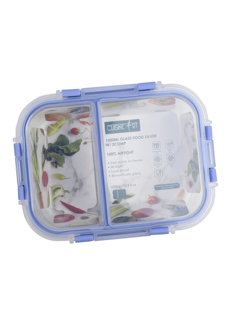 Cuisine Art - Cuisine Art High Borosilicate Glass 2 Compartment Food Saver with PP Lid, 1000ml - Image 1