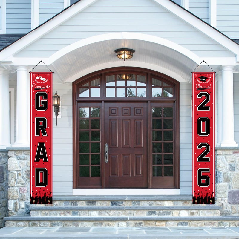 OHOME Graduation Decorations 2026 - Red Congrats Grad Porch Banner for Graduation Party Decorations - Class of 2026 - Party Favors Supplies Backdrop Yard Signs Decor - Image 4