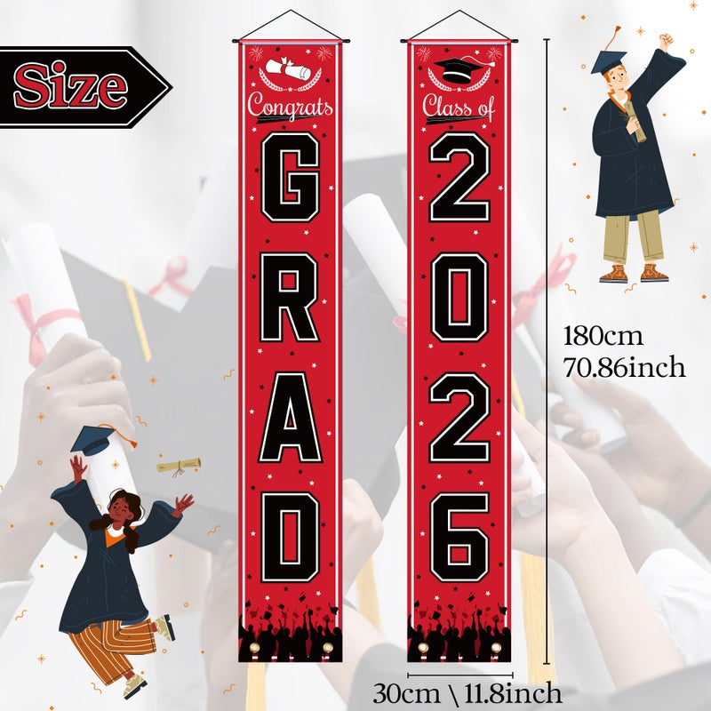 OHOME Graduation Decorations 2026 - Red Congrats Grad Porch Banner for Graduation Party Decorations - Class of 2026 - Party Favors Supplies Backdrop Yard Signs Decor - Image 2
