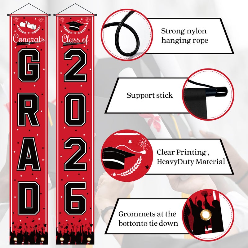 OHOME Graduation Decorations 2026 - Red Congrats Grad Porch Banner for Graduation Party Decorations - Class of 2026 - Party Favors Supplies Backdrop Yard Signs Decor - Image 3