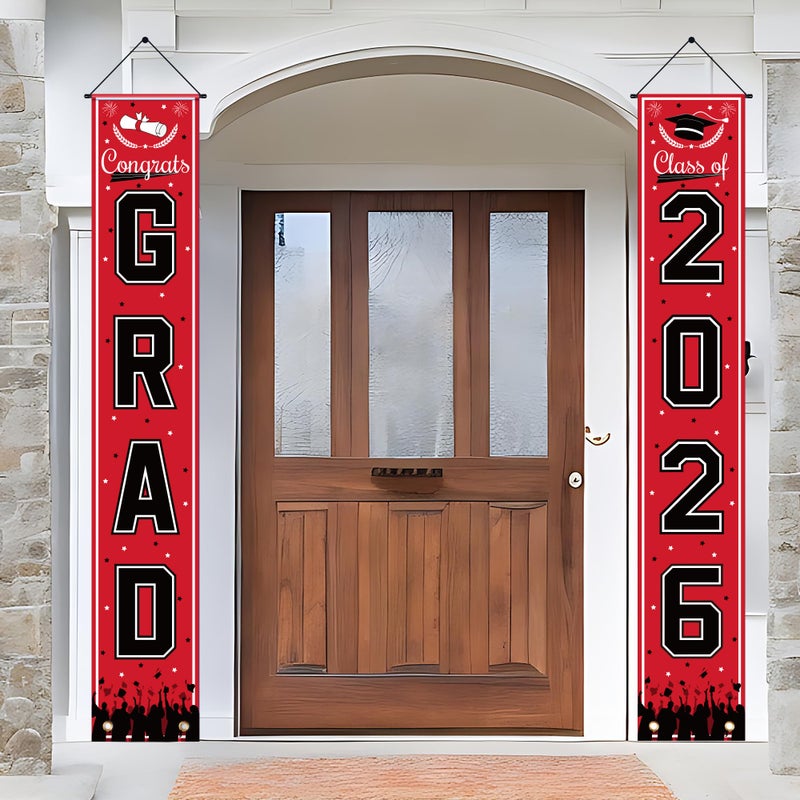 OHOME Graduation Decorations 2026 - Red Congrats Grad Porch Banner for Graduation Party Decorations - Class of 2026 - Party Favors Supplies Backdrop Yard Signs Decor - Image 1