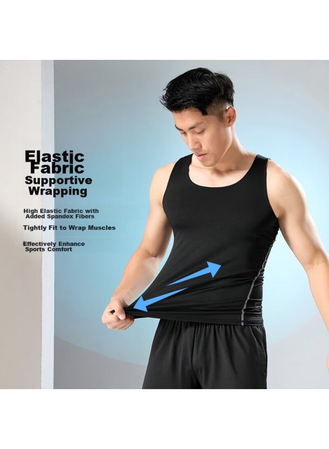 Fandimu Men's Sports Tank Top, Tight-fitting Breathable Comprehensive Training Fitness Sleeveless Top Two-piece Set, Black + White, L - Image 4