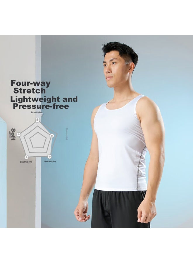 Fandimu Men's Sports Tank Top, Tight-fitting Breathable Comprehensive Training Fitness Sleeveless Top Two-piece Set, Black + White, L - Image 3