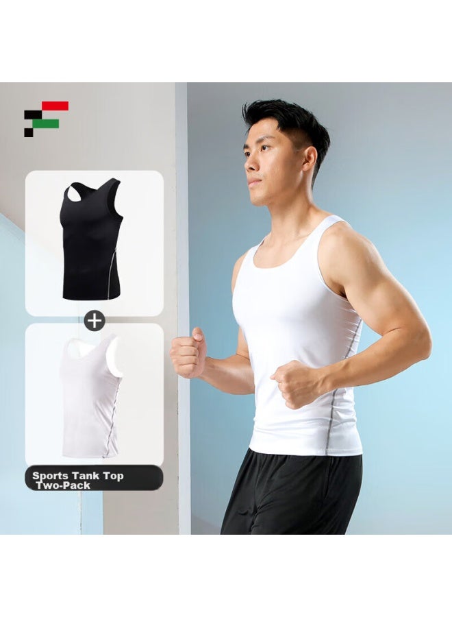 Fandimu Men's Sports Tank Top, Tight-fitting Breathable Comprehensive Training Fitness Sleeveless Top Two-piece Set, Black + White, L - Image 5