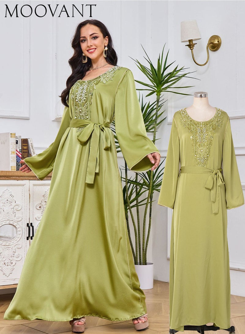 Moovant Women Abaya Dress Muslim Lightweight Casual Dress for Women Pearlet Studded Webbing Loose Maxi Long SkirtModern Stylish Abaya Middle East Saudi Arabic Banquet Wedding Party Dress  - Image 1