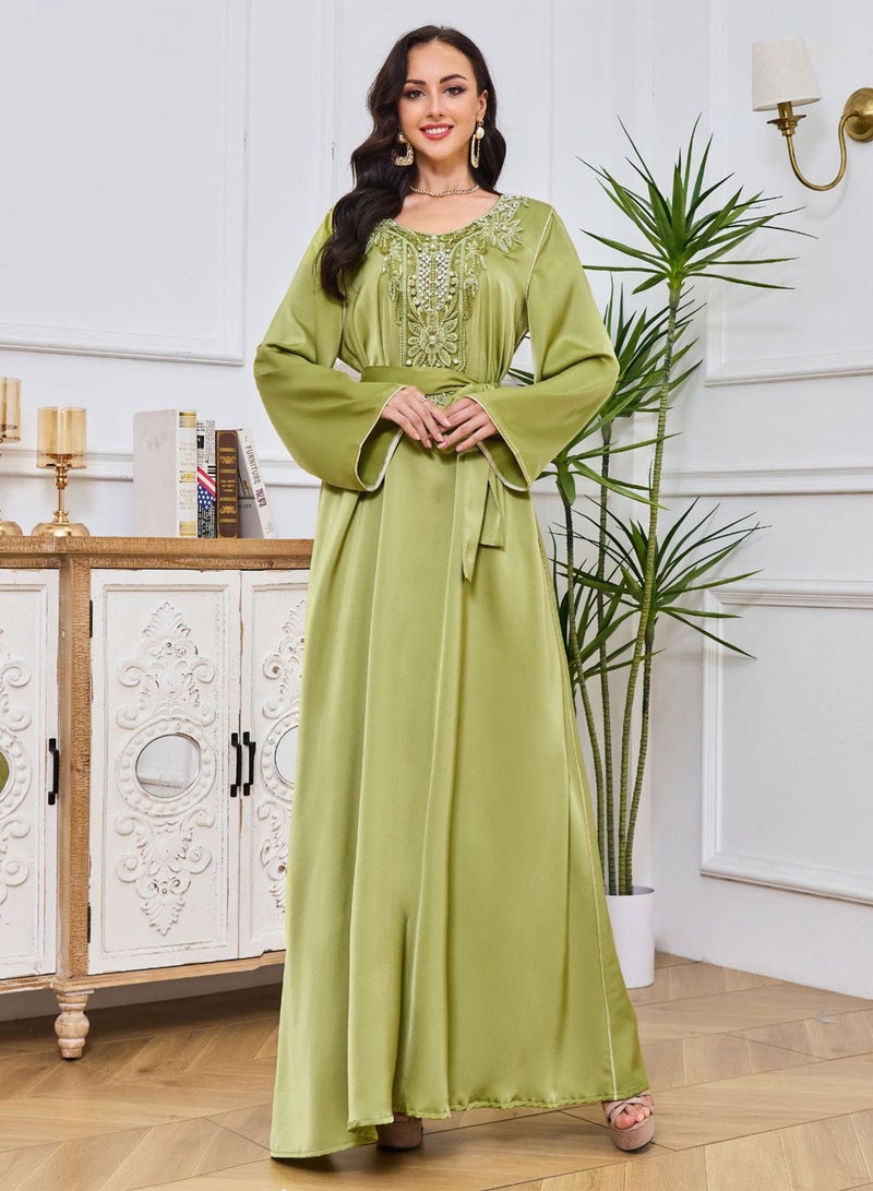 Moovant Women Abaya Dress Muslim Lightweight Casual Dress for Women Pearlet Studded Webbing Loose Maxi Long SkirtModern Stylish Abaya Middle East Saudi Arabic Banquet Wedding Party Dress  - Image 2