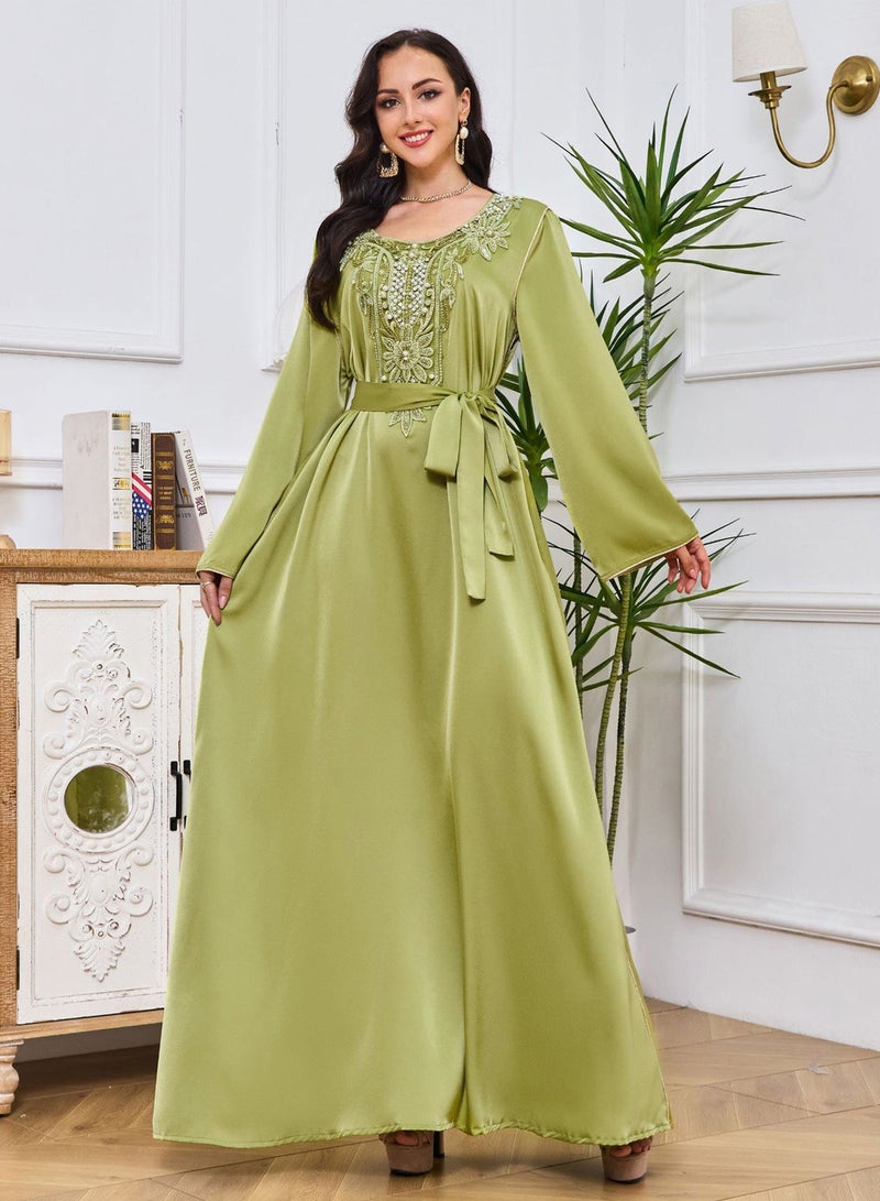Moovant Women Abaya Dress Muslim Lightweight Casual Dress for Women Pearlet Studded Webbing Loose Maxi Long SkirtModern Stylish Abaya Middle East Saudi Arabic Banquet Wedding Party Dress  - Image 3