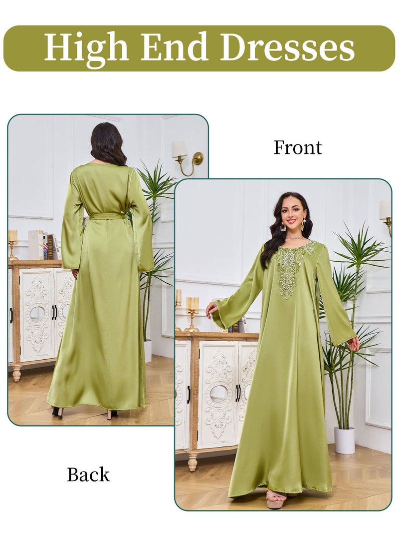 Moovant Women Abaya Dress Muslim Lightweight Casual Dress for Women Pearlet Studded Webbing Loose Maxi Long SkirtModern Stylish Abaya Middle East Saudi Arabic Banquet Wedding Party Dress  - Image 4