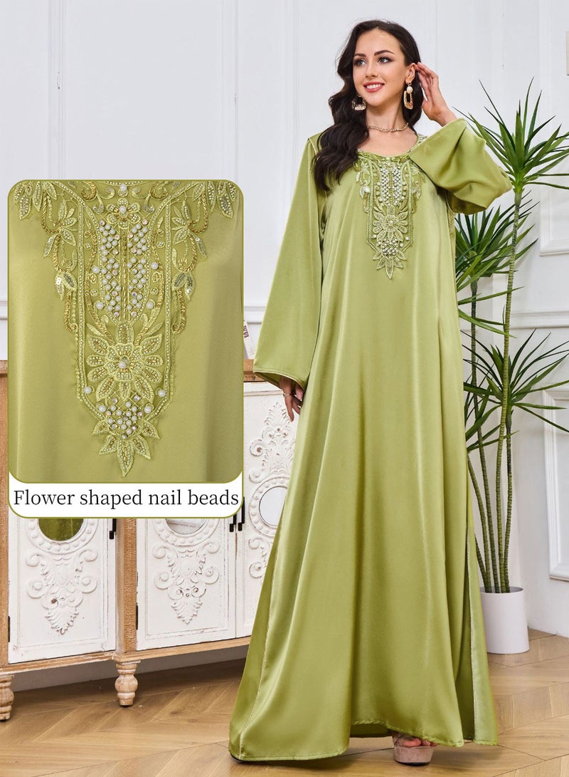 Moovant Women Abaya Dress Muslim Lightweight Casual Dress for Women Pearlet Studded Webbing Loose Maxi Long SkirtModern Stylish Abaya Middle East Saudi Arabic Banquet Wedding Party Dress  - Image 5