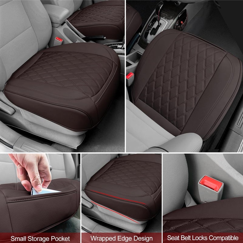 BEITK 2 Pack Leather Front Car Seat Cover Bottom Car Seat, Anti-Slip and Full Wrap Driver Seat Protectors with Storage Pocket, Luxury Waterproof Bottom Auto Seat Cushion Pad Mat for Most Vehicles(Coffee) - Image 4