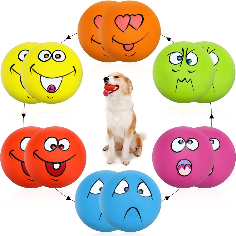 Hungdao 12 Pcs Squeaky Dog Toys Latex Rubber Squeaky Ball Smile Face Emoticon Dog Toys Chewing Interactive Ball Bulk Puppy Lovers Gift for Small Medium Pets Doggie TrainingLively Style
