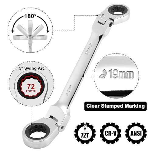 Mayouko 36PCS Flex Head Ratcheting Wrench Set, 72 Tooth Double Box End Wrench 8mm -19mm, 12-in-1 Wrench Set & 24-in-1 Screwdriver Set - Image 5