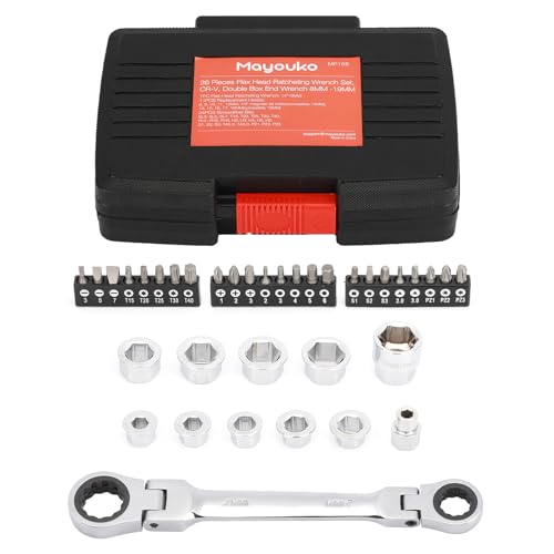Mayouko 36PCS Flex Head Ratcheting Wrench Set, 72 Tooth Double Box End Wrench 8mm -19mm, 12-in-1 Wrench Set & 24-in-1 Screwdriver Set - Image 2