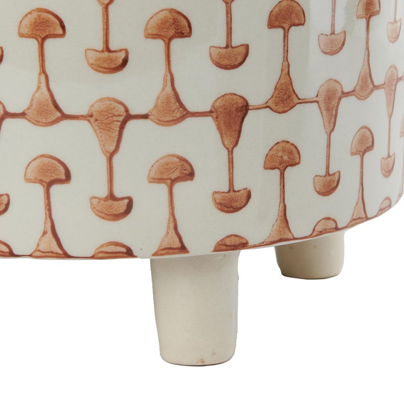 Creative Co-Op Footed Stoneware Planter with Abstract Print, Rust and White - Image 4