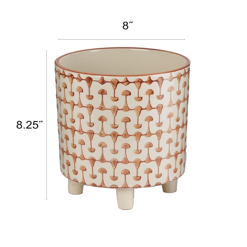 Creative Co-Op Footed Stoneware Planter with Abstract Print, Rust and White - Image 2