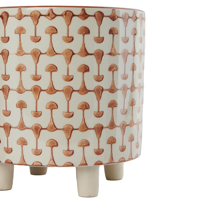 Creative Co-Op Footed Stoneware Planter with Abstract Print, Rust and White - Image 3