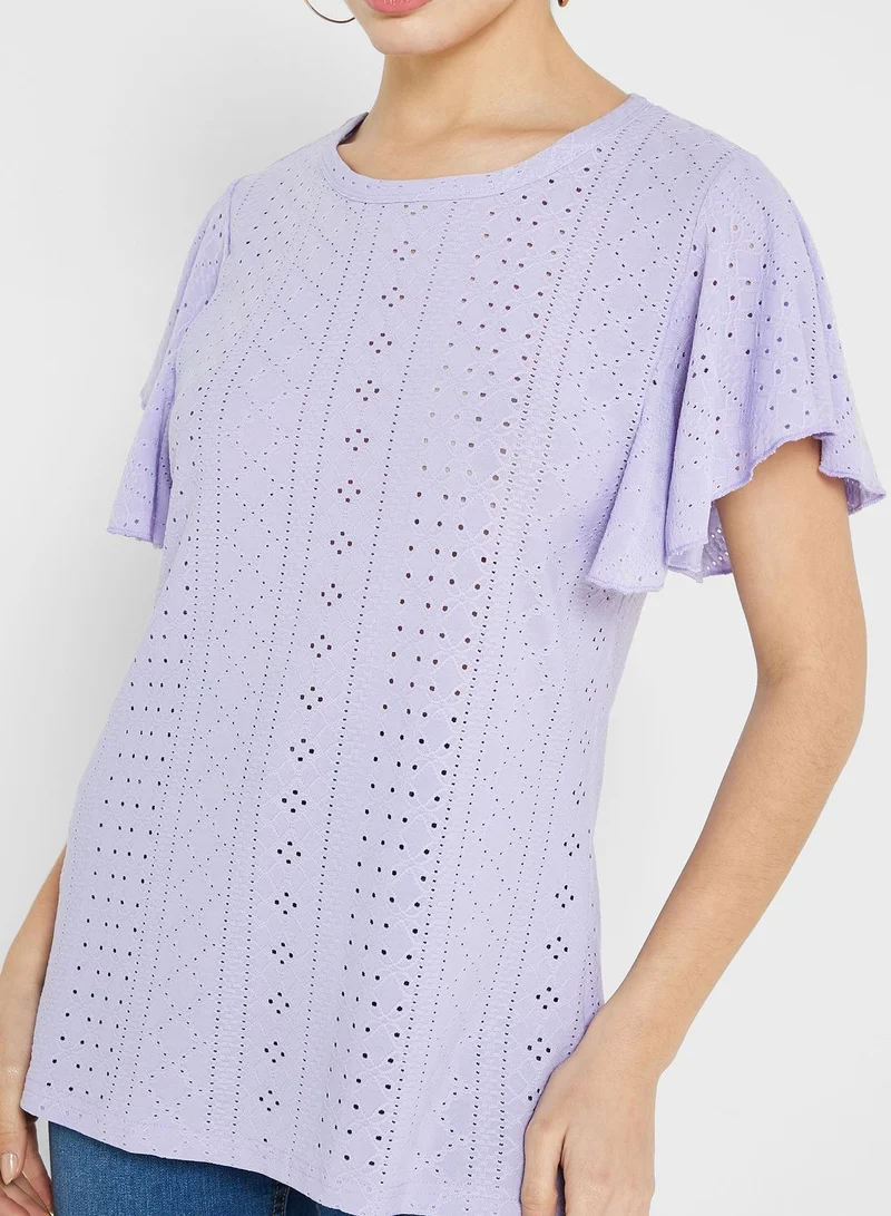 Urban Minx Ruffle Sleeve Broderie Detail Top