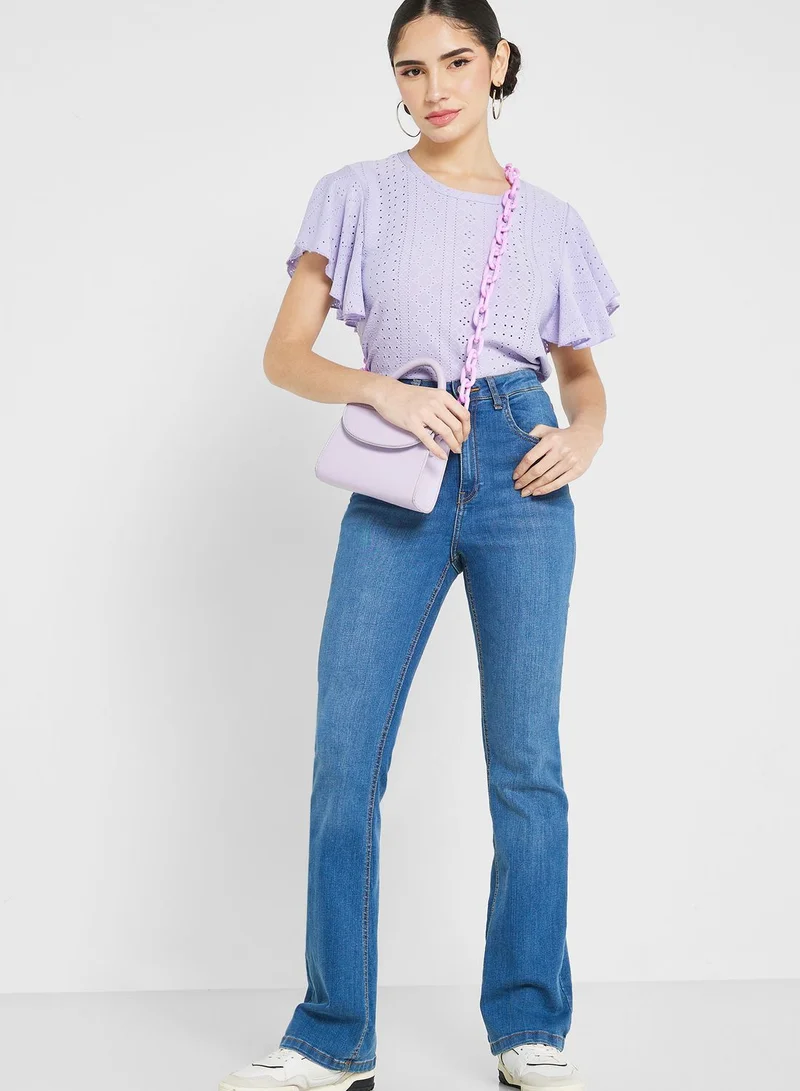 Urban Minx Ruffle Sleeve Broderie Detail Top