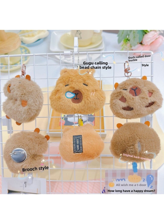 Loveable Cabibala Plush Doll Squeak Pendant Capybara Brooch Keychain Bag Hanging Ornaments Small Jewelry Batch-Specifications:Sunny Capybara-Color:Squeaky Bead Chain (silver Bead Chain)