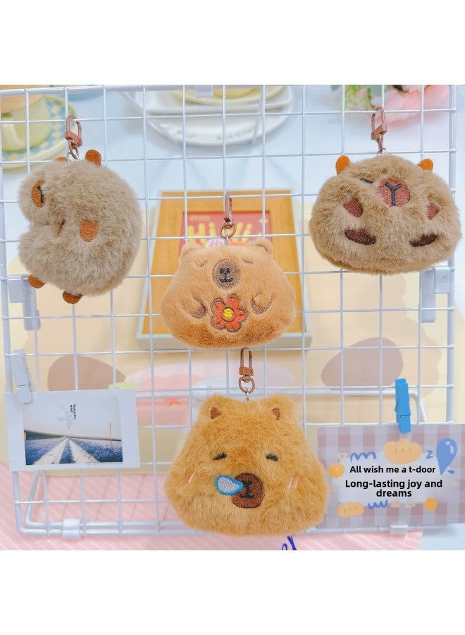Loveable Cabibala Plush Doll Squeak Pendant Capybara Brooch Keychain Bag Hanging Ornaments Small Jewelry Batch-Specifications:Sunny Capybara-Color:Squeaky Bead Chain (silver Bead Chain)