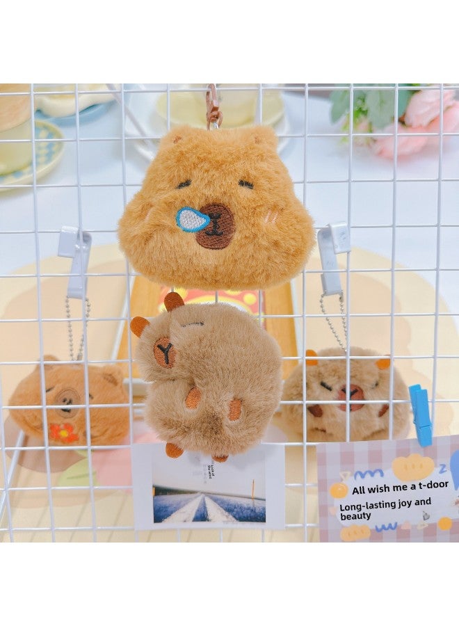 Loveable Cabibala Plush Doll Squeak Pendant Capybara Brooch Keychain Bag Hanging Ornaments Small Jewelry Batch-Specifications:Sunny Capybara-Color:Squeaky Bead Chain (silver Bead Chain)
