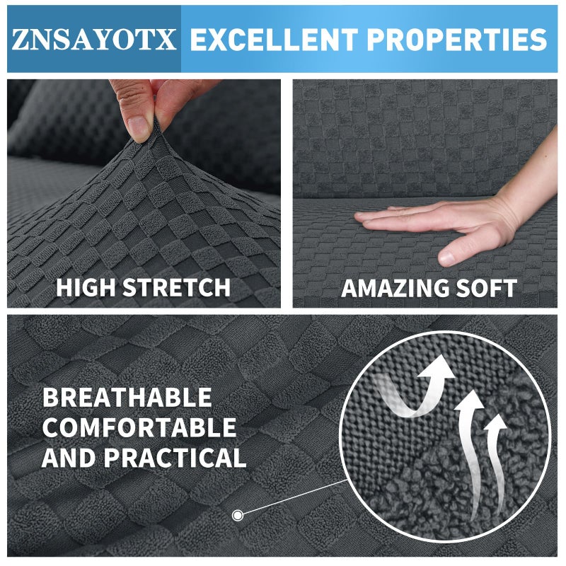 ZNSAYOTX أغطية أرائك زينسايوتي القابلة للتمدد، أغطية جاكار مرنة مع قاعدة مطاطية لأريكة زاوية على شكل L، 2 قطعة واقي أريكة مودولار صديق للحيوانات الأليفة (أريكة 3 مقاعد + كرسي استرخاء 3 مقاعد، رمادي داكن) - Image 5