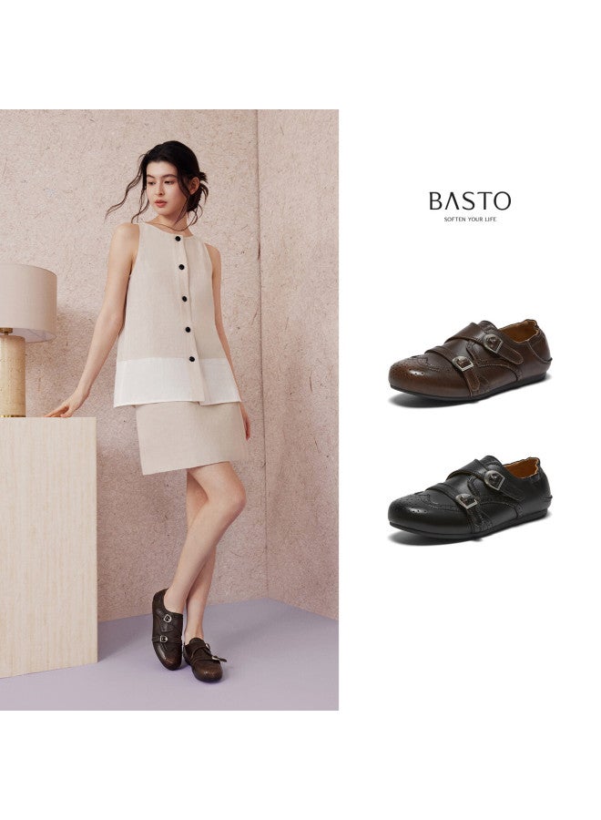 Basto 26 Spring British Style Brogue Oxford Monk Shoes Women's Flats D3836am6 Coffee Color Size 39 - Image 3