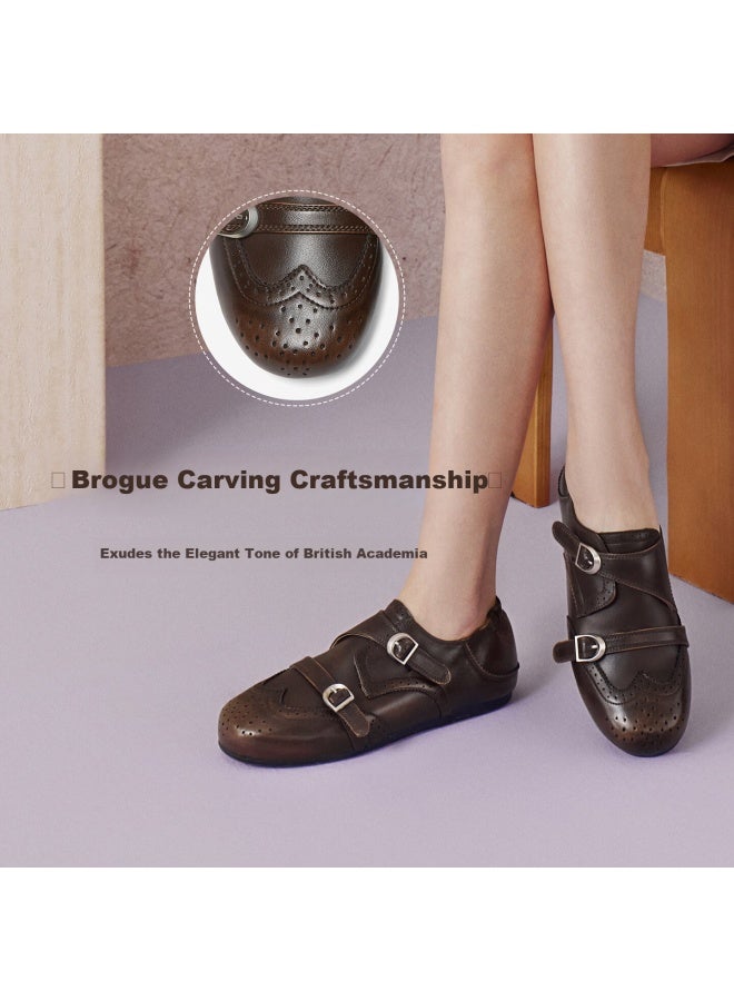Basto 26 Spring British Style Brogue Oxford Monk Shoes Women's Flats D3836am6 Coffee Color Size 39 - Image 1