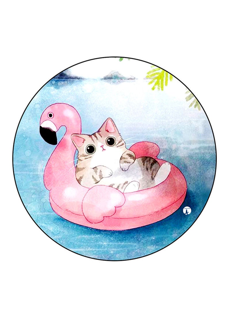 RKN Cat Printed Mouse Pad  Round  Multicolour
